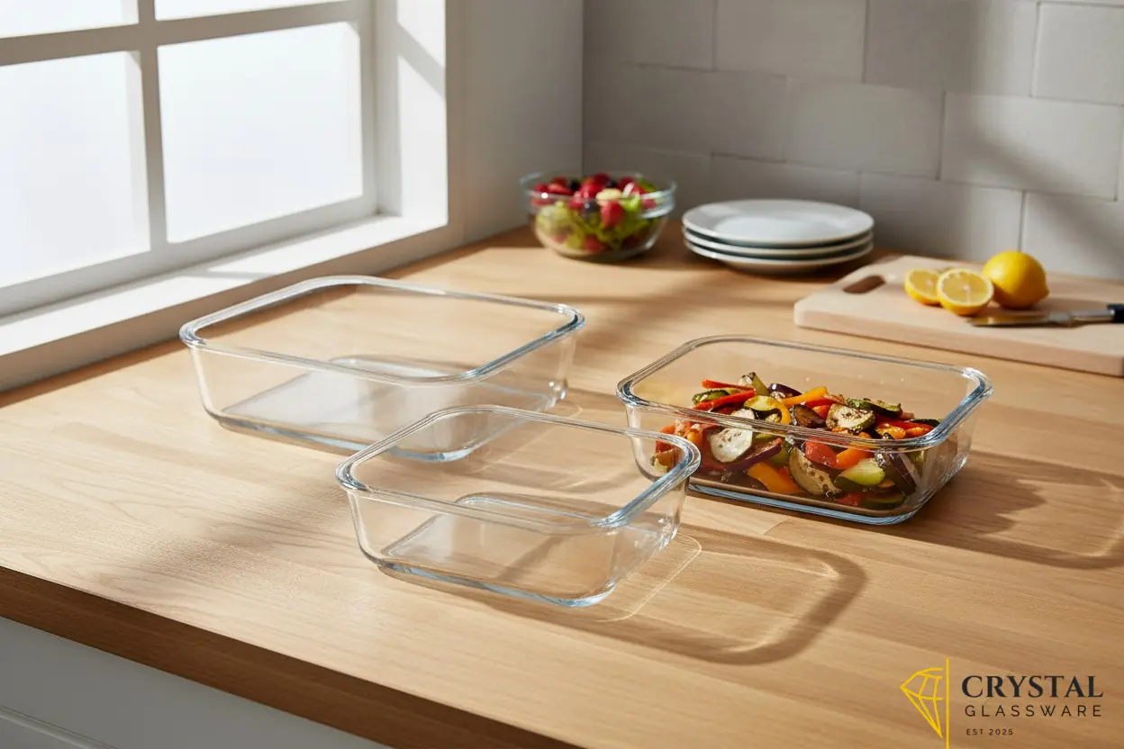 Delisoga glass food storage containers set of 3 stackable trays bowls 
